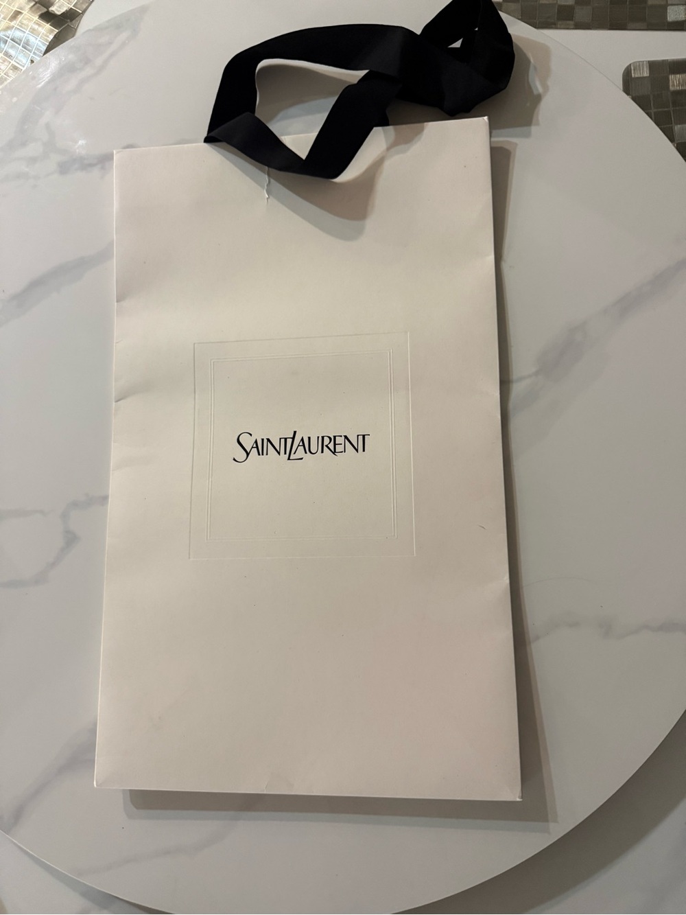 Saint Laurent Cream Tote with Black Ribbon Handles